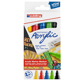 Marcatore permanente acrilico 5100 - punta tonda - da 2 a 3 mm - colori assortiti basic - Edding - conf. 5 pezzi