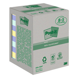 Blocco foglietti Post-it - 654-RCP10 - 76 x 76 mm - carta riciclata - colori pastel - 100 fogli - Post-it - conf. 10 pezzi
