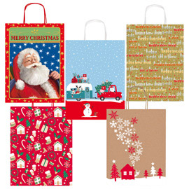 Shopper in carta kraft - con manici - 36 x 46 x 12 cm - fantasia natale - Rex Sadoch