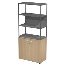 Libreria alta metal + armadio basso Essence - 90 x 46 x 204 cm - Rovere/rovere/antracite/antracite