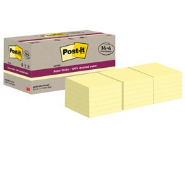 Blocco foglietti Post-it SuperSticky Green - 654R-SSCY14+4 - 76 x 76 mm - carta riciclata - giallo Canary - 70 fogli - Post-it - conf. 18 blocchi
