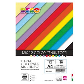 103105 Risma carta - A4 - 80 gr - colori assortiti - 12 fogli - DECO