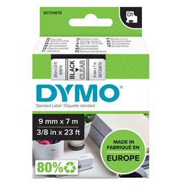Nastro D1 standard 409100 - 9 mm x 7 mt - PL - nero/trasparente - Dymo