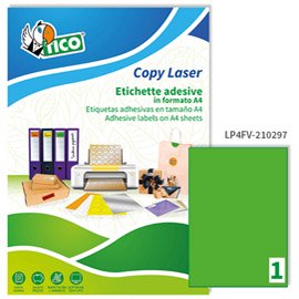 53671 Etichette adesive LP4F - in carta - permanenti - 210 x 297 mm - 1 et/fg - 70 fogli - verde fluo - Tico