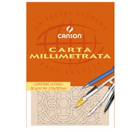 Blocco carta opaca millimetrata - A4 - 10 fogli - 80gr - Canson