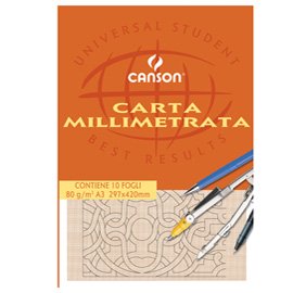 Blocco carta opaca millimetrata - A3 - 10 fogli - 80gr - Canson