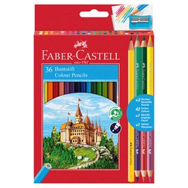65355 Matita colorata eco Il Castello + 3 bicolor + 1 grafite - colori assortiti - Faber-Castell - astuccio 36 pezzi