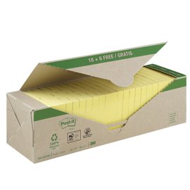 Blocco Post-it - 654-RYP24 - 76 x 76 mm - carta riciclata - giallo - 100 fogli - Post-it - conf. 24 blocchi