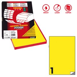 Etichette adesive C/503 - in carta - permanenti - 210 x 297 mm - 1 et/fg - 100 fogli - giallo fluo - Markin