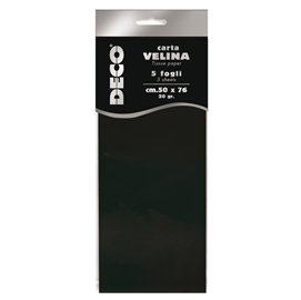 Carta velina - 50 x 76 cm - 20 gr - nero - Deco - busta 5 fogli