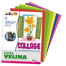 Carta velina - 50 x 76 cm - 20 gr - 10 colori assortiti - Deco - busta 50 fogli