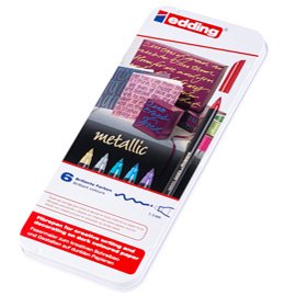Pennarello 1200 - punta fibra tonda - 1 mm - colori assortiti metallic  - Edding - astuccio metallo da  6 pezzi