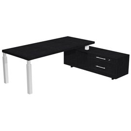 Scrivania direzionale Prestige Quadro - con mobile di servizio - 210 x 90 cm - nero venato/bianco