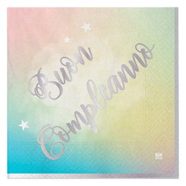Tovagliolo Soft Rainbow - Buon Compleanno - 33 x 33 cm - carta - Big Party - conf. 20 pezzi