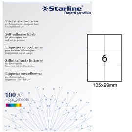 Etichette adesive - in carta - permanenti - 105 x 99 mm - 6 et/fg - 100 fogli - bianco - Starline