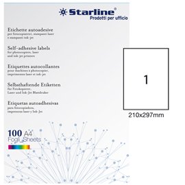 Etichette adesive - in carta - permanenti - 210 x 297 mm - 1 et/fg - 100 fogli - bianco - Starline