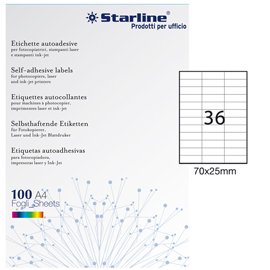 Etichette adesive - in carta - permanenti - 70 x 25 mm - 36 et/fg - 100 fogli - bianco - Starline