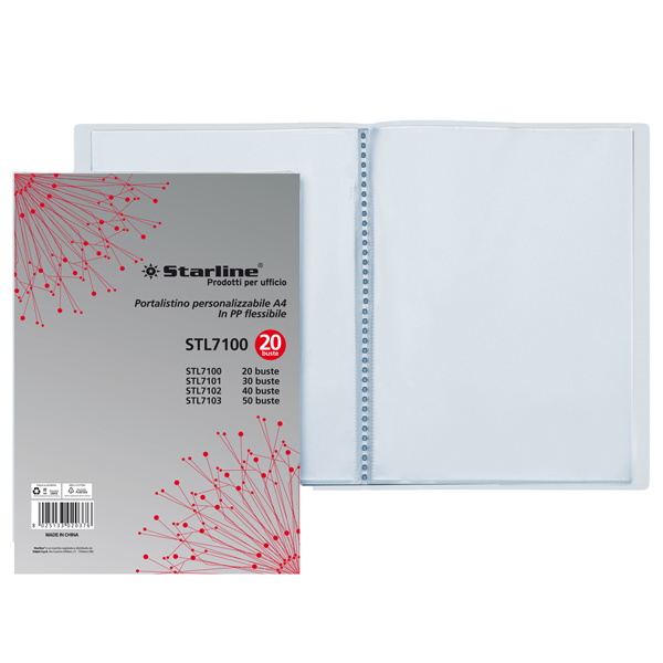 Portalistini personalizzabile - PP - 22 x 30 cm - 20 buste - trasparente - Starline