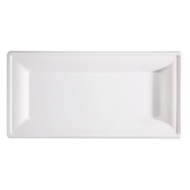 100113 Piatto piano monouso - rettangolare - 26 x 13 cm - canna da zucchero - bianco - Signor Bio - conf. 50 pezzi
