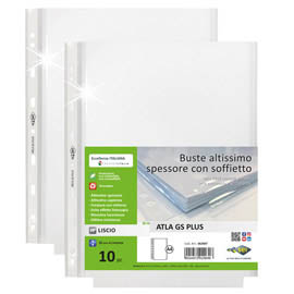 100147 Buste forate ATLA GS plus - 22 x 30 cm - PP - c/soffietto - trasparente liscia - Sei Rota - conf. 10 pezzi