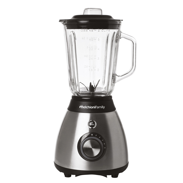 100353 Frullatore Frullo Glass - con bicchiere in vetro - 600 W - nero/argento - Melchioni family