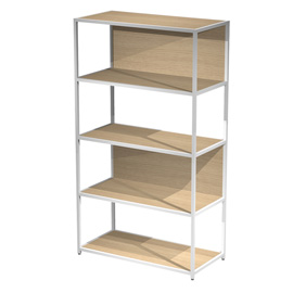 Libreria 5 ripiani Modular - 90 x 44 x 161 cm - struttura metal bianco - rovere