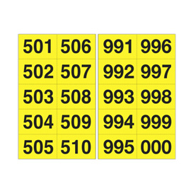 101843 Numero adesivo da 501 a 999 - 45 x 24 mm - 10 et/fg - 50 fogli - nero/giallo