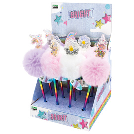 Penne a sfera Bright - pompon e paillette - fantasie assortite - Lebez - expo 12 pezzi