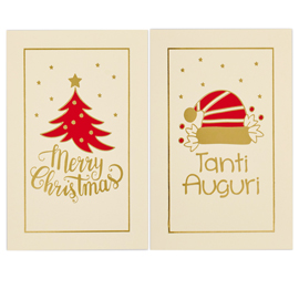 Biglietto Natale - doppio - 9 x 14 cm - cartoncino - fantasie assortite - bianco - Rex Sadoch