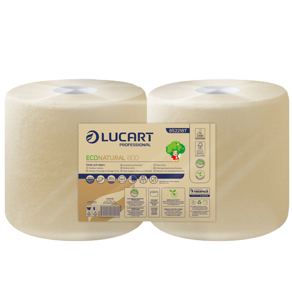 102886 Bobina asciugatutto EcoNatural - 2 veli - 800 strappi - 213 m – avana - Lucart