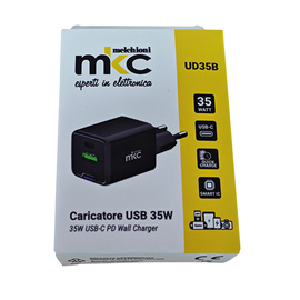 Caricatore USB - 35W - 1 USB-C + 1 USB-A - Nero - MKC Melchioni