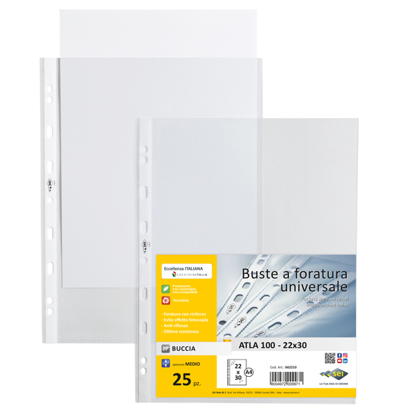 26023 Buste forate Atla - medium - buccia - 22 x 30 cm - trasparente - Sei Rota - conf. 25 pezzi