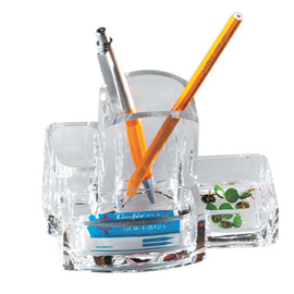 26510 Portacancelleria con portapenne - acrilico - 15 x 10 x 9 cm - trasparente - Lebez