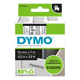 27858 Nastro D1 standard 450100 - 12 mm x 7 mt - PL - nero/trasparente - Dymo