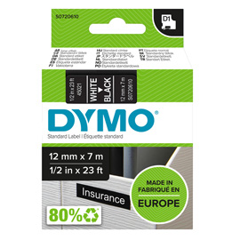 27872 Nastro D1 standard 450210 - 12 mm x 7 mt - PL - bianco/nero - Dymo