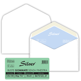 Busta Busta Silver Matic FSC - senza finestra - gommata - 12 x 18 cm - 80 gr - bianco - Pigna Envelopes - conf. 25 pezzi