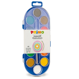 35242 Pastiglie Acquerelli - ø 30mm - colori assortiti - Primo - astuccio da 12 pastiglie