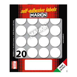 Etichette adesive tonde - in carta - permanenti - diametro 27 mm - 20 et/fg - 10 fogli - bianco - Markin