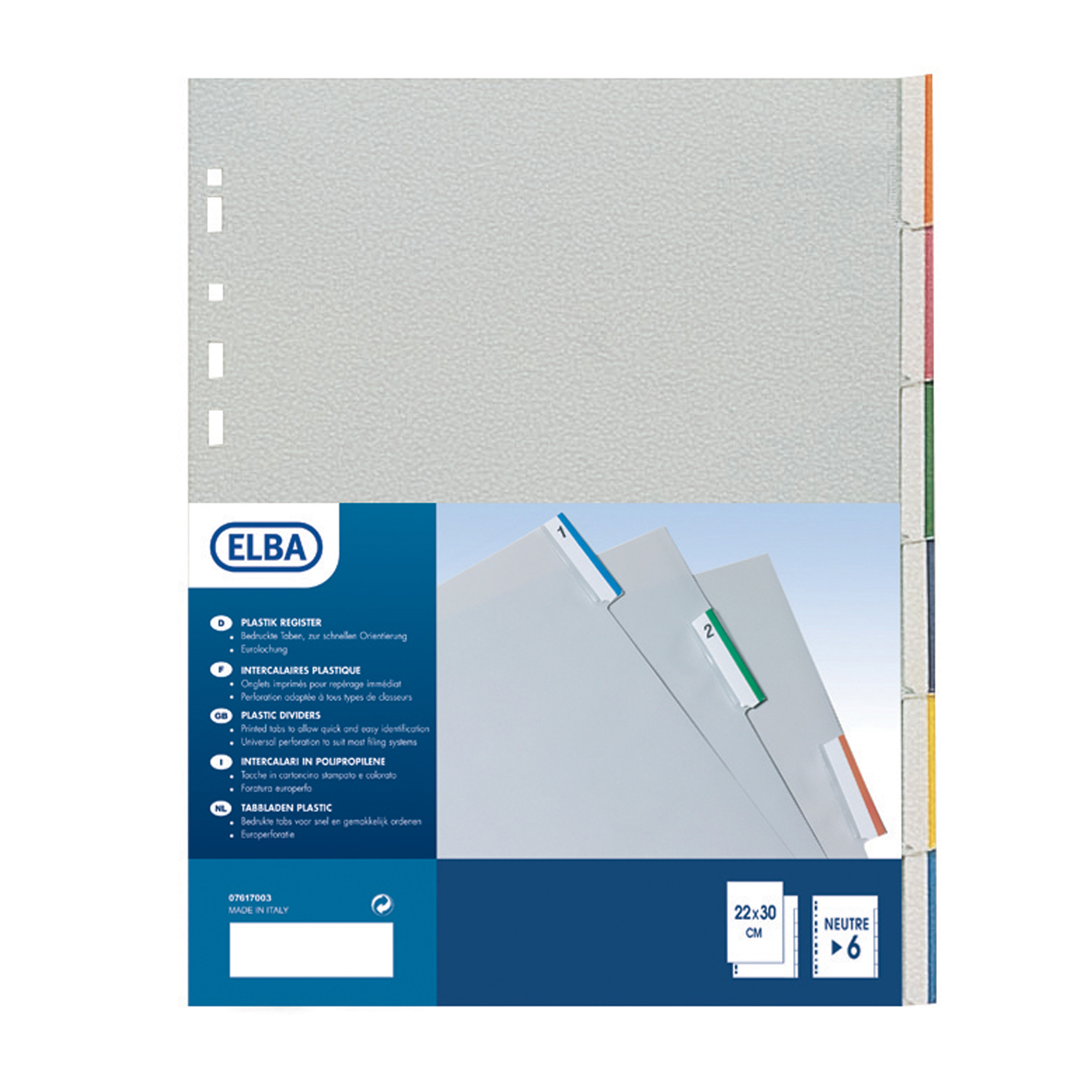 37496 Separatore - 6 tacche personalizzabili - PP - 22x30 cm - grigio - Favorit