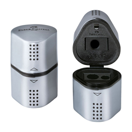 45825 Temperamatite Grip 2001 con contenitore - 3 fori - silver - con doppio serbatoio - Faber-Castell