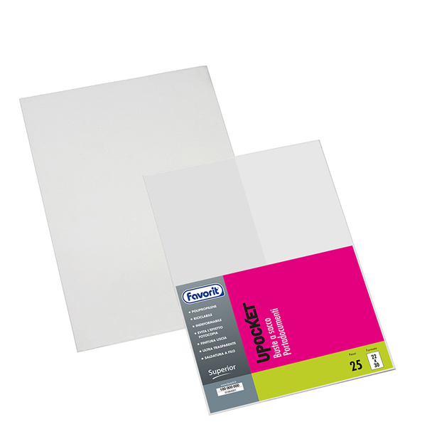 54697 Buste a sacco Upocket - PP - Superior - 22 x 30 cm - liscio - Favorit - conf. 25 pezzi