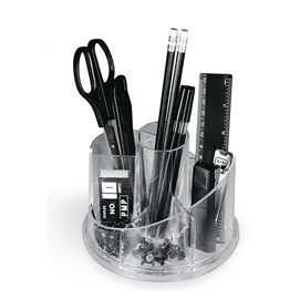 57991 Desk set girevole portatutto - plexiglass - 13 x 16 x 12 cm - accessori inclusi - trasparente - Lebez
