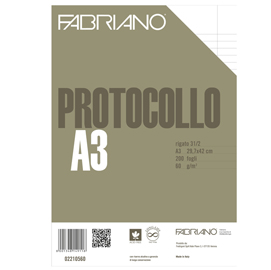 58725 Foglio protocollo - A4 - 1 rigo c/margine - 60 gr - Fabriano - conf. 200 pezzi