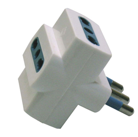 62602 Adattatore triplo con spina 2P+T 16A - 3 prese bipasso 10/16A - MKC