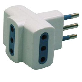 62603 Adattatore triplo con spina 2P+T 10A - 3 prese 10A - MKC