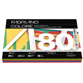 FabrianoColore - A4 - 80 gr - mix 5 colori forti - Fabriano - conf. 250 fogli