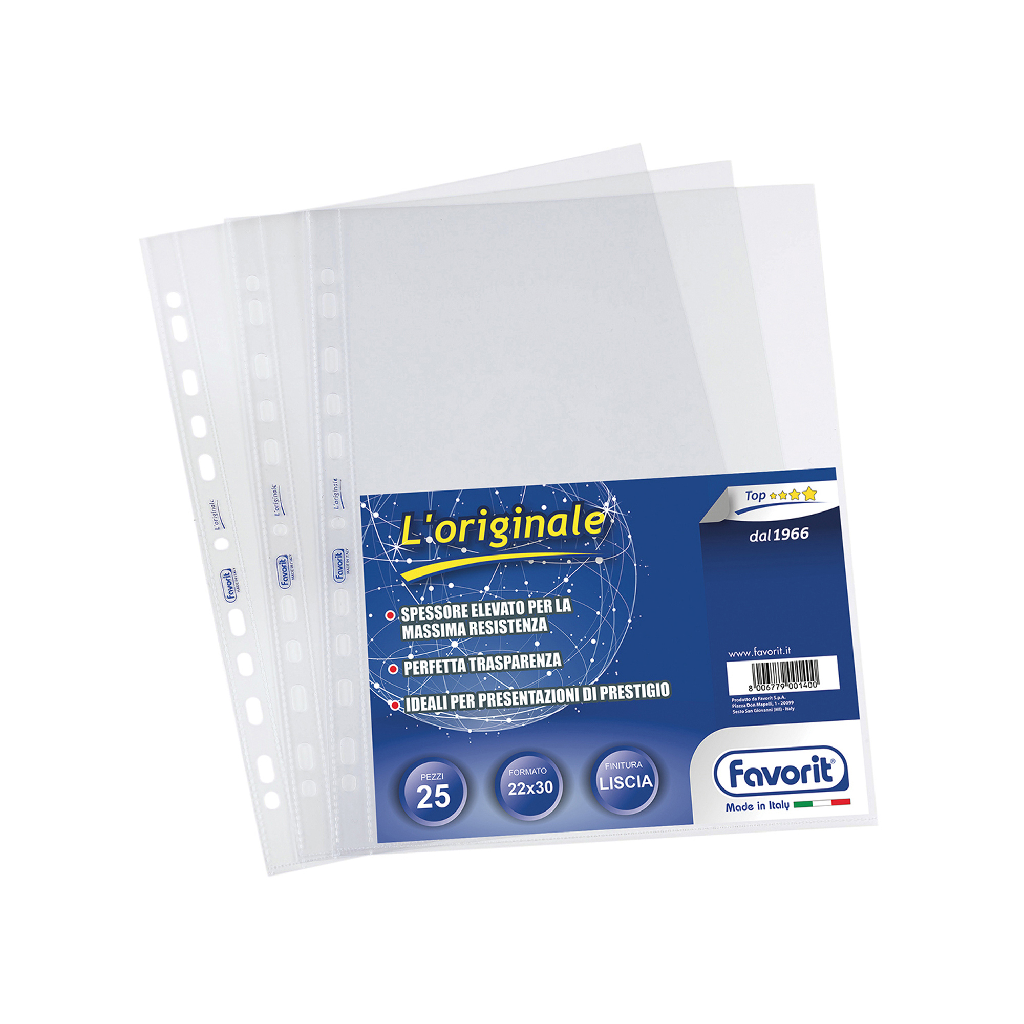 69701 Buste forate L'Originale - Top - liscio - 22 x 30 cm - trasparente - Favorit - conf. 25 pezzi
