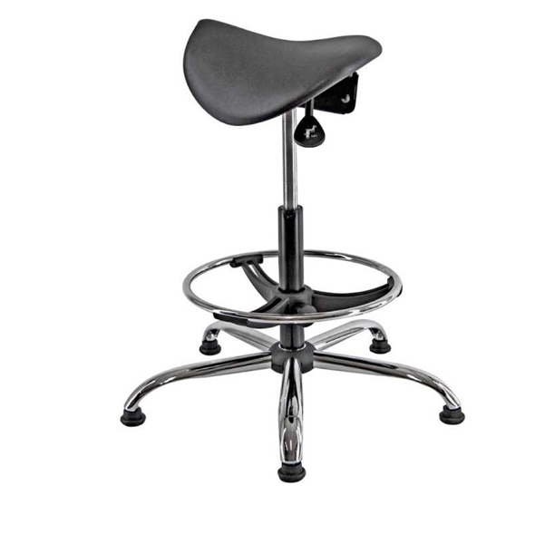 76660 Sedia tecnica a sella E19W - con poggiapiedi telescopico - piedini in gomma - nero/acciaio - Unisit
