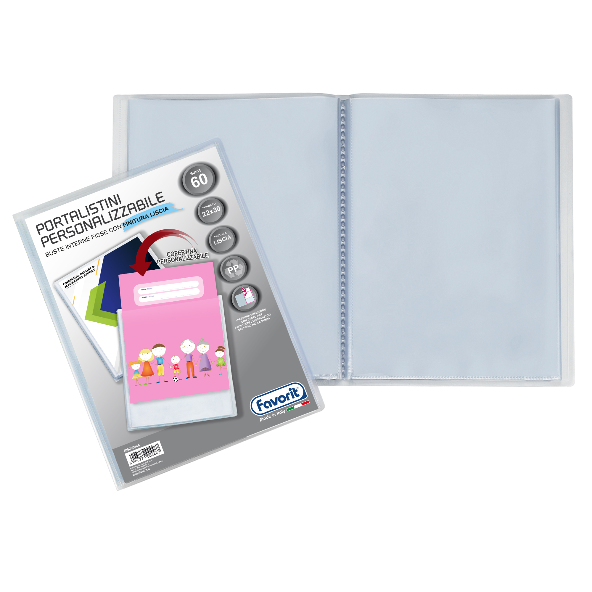 80547 Portalistini personalizzabile Premium - liscio - 22x30 cm - 60 buste - trasparente - Favorit