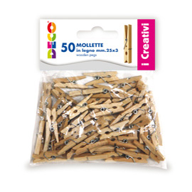86075 Mollettine mini - in legno - colore naturale - 25 mm - Deco - conf. 50 pezzi
